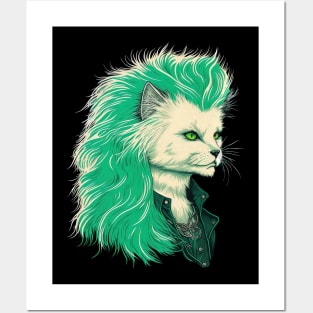 80s Metal Cat With Mullet Posters and Art